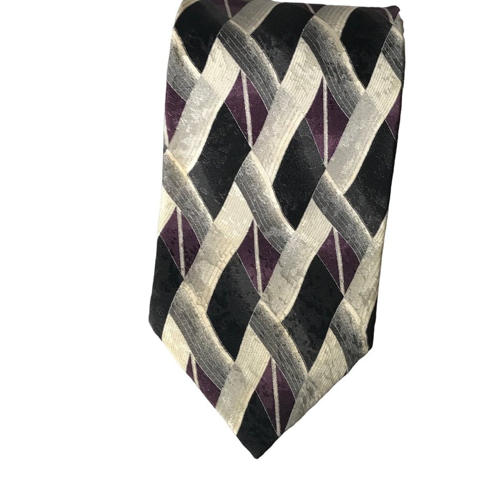 REPP LTD Executive Silk Absract Purple Silver Grey Black White Neck Tie 64 x 4 R
